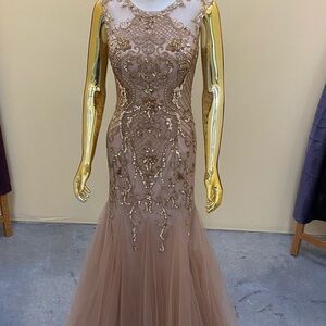 Elegant Gold Embellished Evening Gown